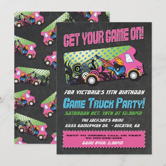 Game Truck Party Einladungen (Vorne/Hinten)