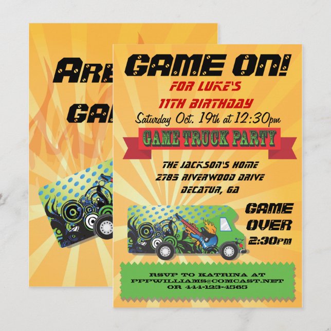 Game Truck Party Einladungen (Vorne/Hinten)