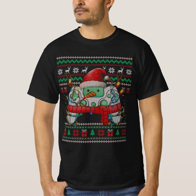 Gamecepad Snowman Weihnachtsmannmütze Ugly Chr T-Shirt (Vorderseite)