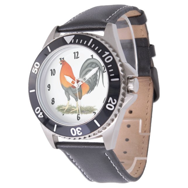 Gamecock Blue Red Rooster Armbanduhr (Schrägansicht)