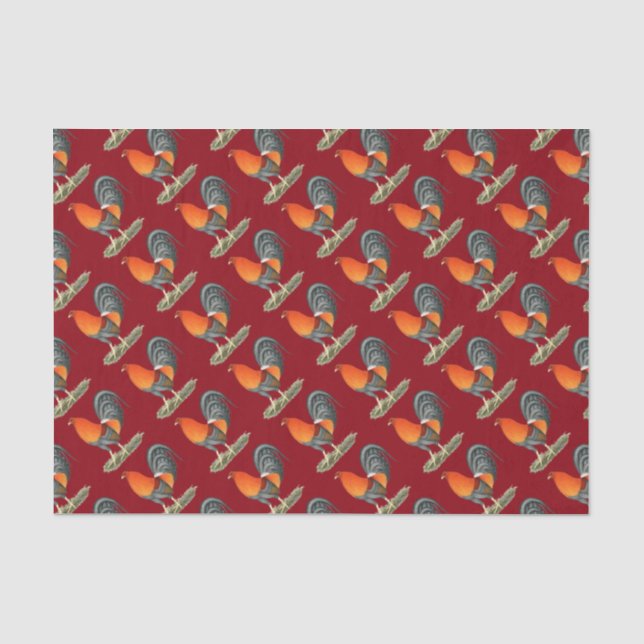 Gamecock Blue Red Rooster Seidenpapier (Vorderseite)