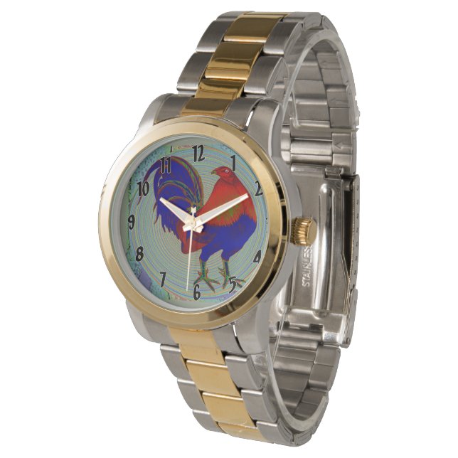 Gamecock: Impressionist Rooster Armbanduhr (Schrägansicht)
