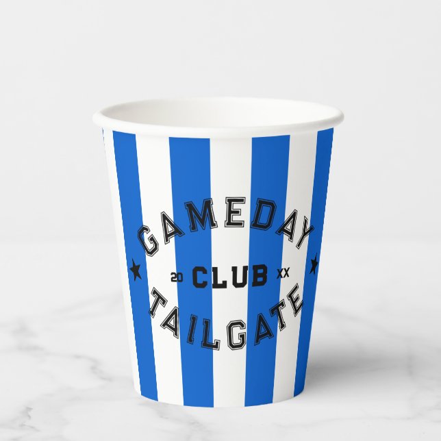 Gameday Tailgate Club Blue Strip Custom Party Pappbecher (Vorderseite)