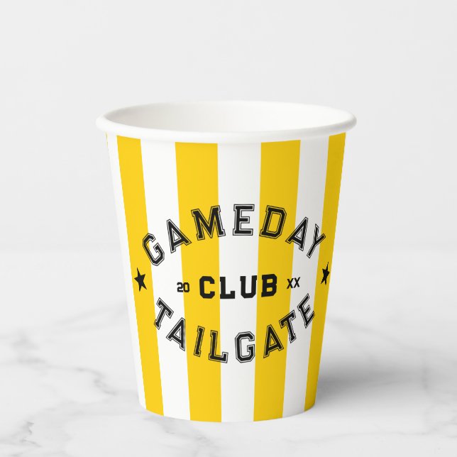 Gameday Tailgate Club Gelber Streifen Party Pappbecher (Vorderseite)
