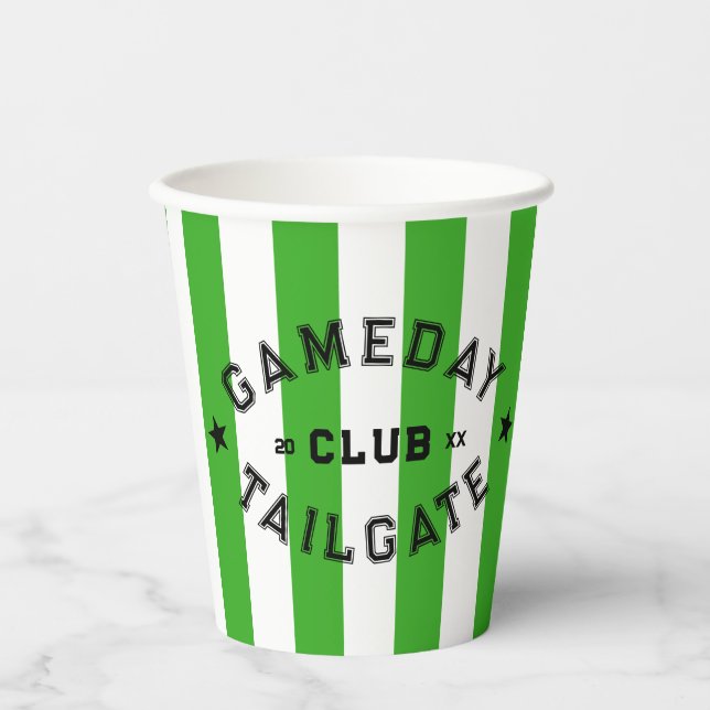 Gameday Tailgate Club Green Strip Custom Party Pappbecher (Vorderseite)