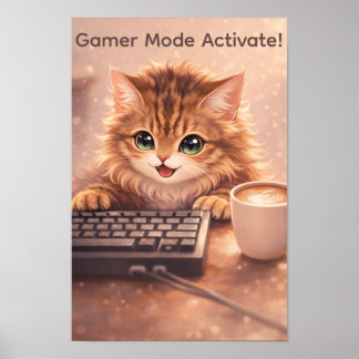 Gamer Anime Katze an der Tastatur Poster