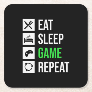 Gamer Art Eat Sleep Game Wiederholung Rechteckiger Pappuntersetzer