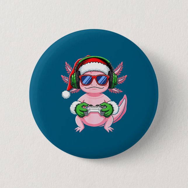 Gamer Axolotl Christmas Shirt Funny Video Game San Button (Vorderseite)