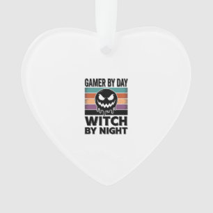 Gamer bei Tag, Hexe bei Nacht Retro-Halloween-Desi Ornament