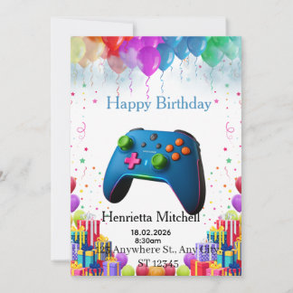Gamer Birthday Invitation Card | Video Game Party  Einladung