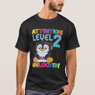 Gamer Boy Pinguin Achtung Stufe 2 Unverriegeltes G T-Shirt