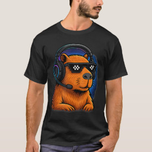 Gamer Capybara Grafik Videospiele Kopfhörer Pixel  T-Shirt