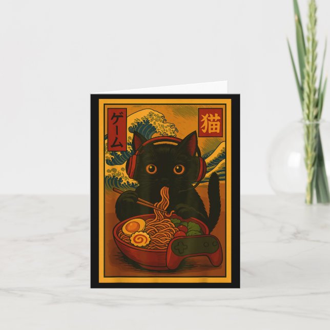 Gamer Cat Eating Ramen Japanese Style  Karte (Vorderseite)
