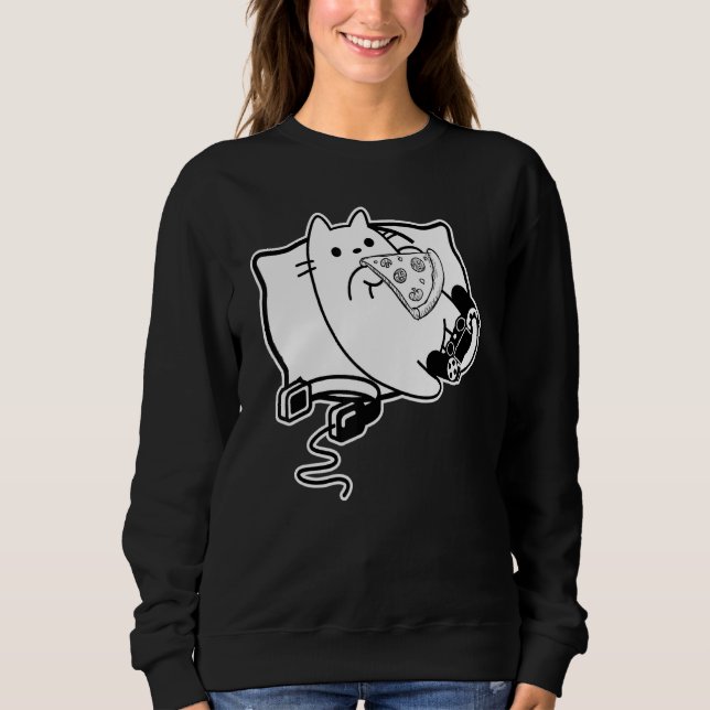 Gamer Cat Girl Boy Laden Pizza Headset und Pad Sweatshirt (Vorderseite)