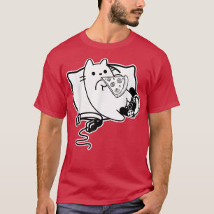 Gamer Cat Girl Boy lädt Pizza, Headset und Pad T-Shirt