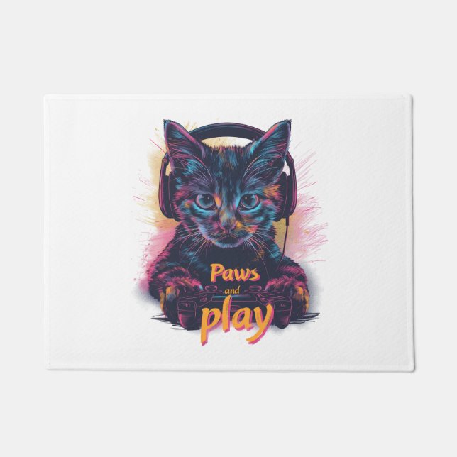 Gamer Cat Level Up Fußmatte (Vorderseite)