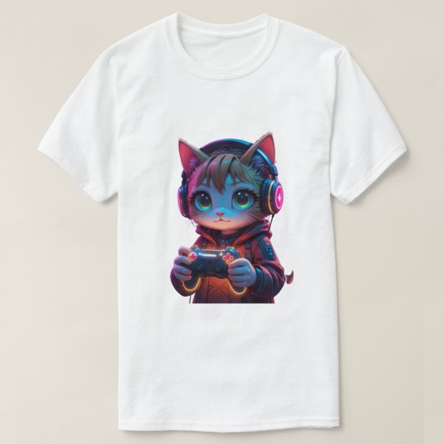 Gamer Cat mit PlayStation Controller T-Shirt (Design vorne)