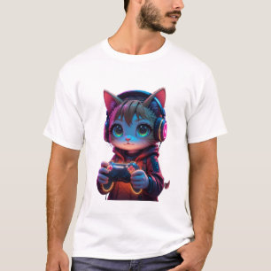 Gamer Cat mit PlayStation Controller T-Shirt