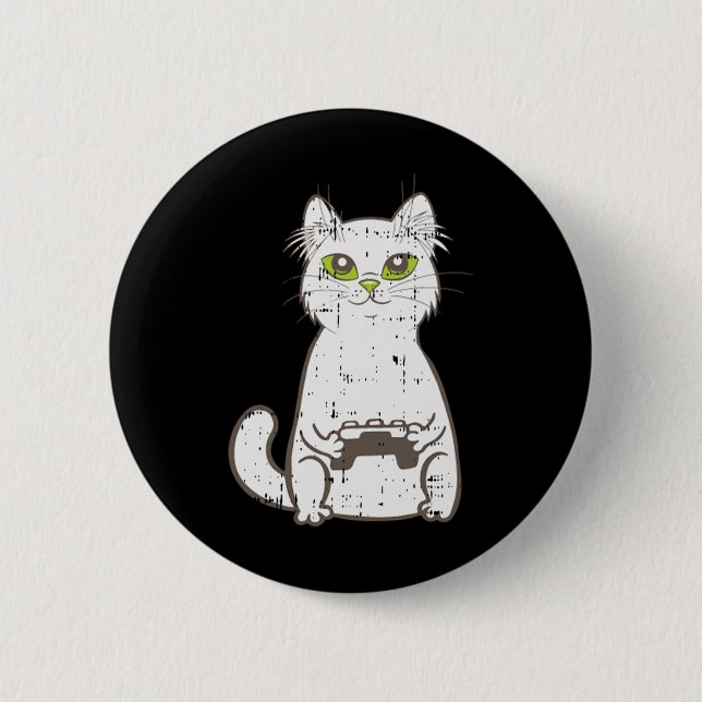 Gamer Cat Video Game Controller Niedlich Gaming Ge Button (Vorderseite)
