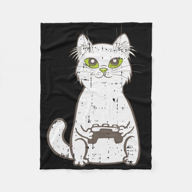Gamer Cat Video Game Controller Niedlich Gaming Ge Fleecedecke (Vorderseite)