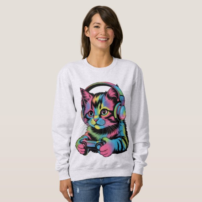 Gamer Cat Video Games  Sweatshirt (Vorne ganz)
