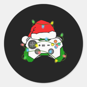 Gamer Christmas Gaming Weihnachtsmannmütze Video G Runder Aufkleber