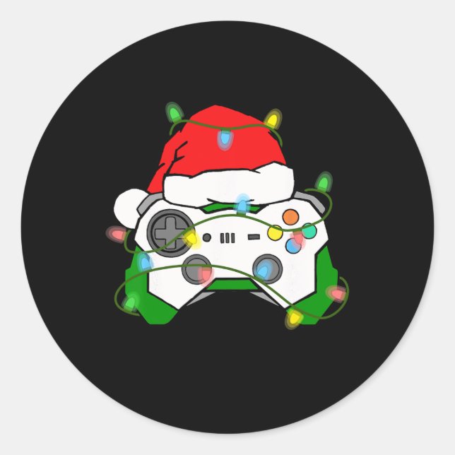 Gamer Christmas Gaming Weihnachtsmannmütze Video G Runder Aufkleber (Vorderseite)
