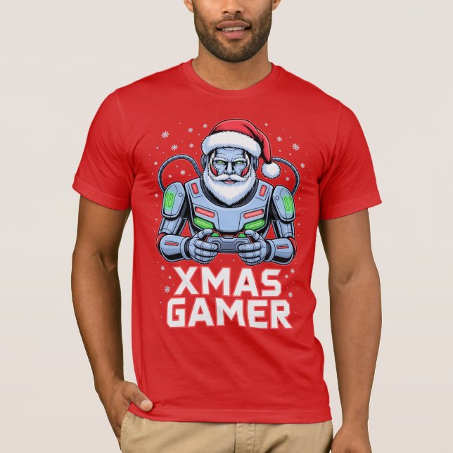 Gamer Christmas Gifts Cyber Santa Robot Xmas Gamer T-Shirt (Vorderseite)