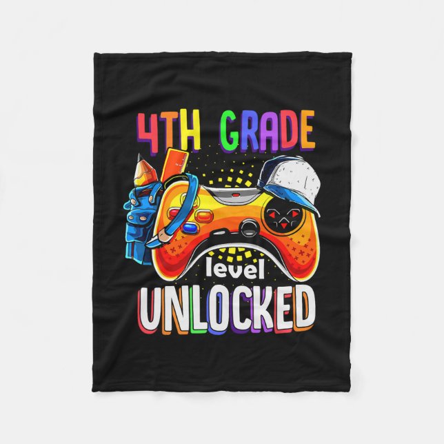 Gamer Ck To School Gamepad 4th Fourth Grade Level  Fleecedecke (Vorderseite)