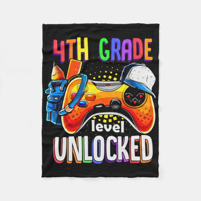 Gamer Ck To School Gamepad 4th Fourth Grade Level  Fleecedecke (Vorderseite)