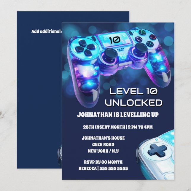 Gamer Console Nebel beleuchtet Jungs Gaming-Party Einladung (Vorne/Hinten)