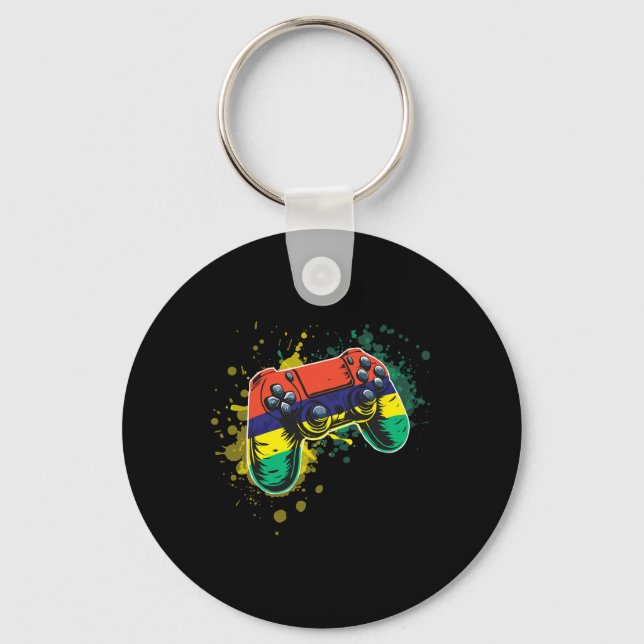 Gamer-Controller mit mauritischer Flagge  Schlüsselanhänger (Vorderseite)