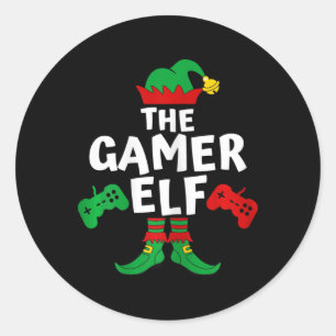 Gamer Elf Family Matching Shirts Weihnachtsgeschen Runder Aufkleber