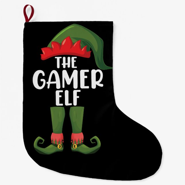 Gamer Elf Matching Family Christmas Gamer Großer Weihnachtsstrumpf (Vorderseite)