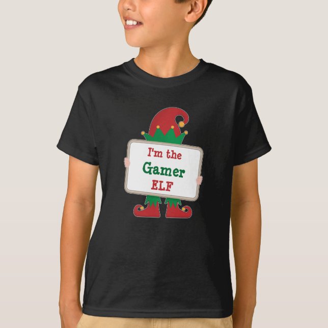 Gamer Elf | Personalisierte Weihnachtself Kinder T-Shirt (Vorderseite)