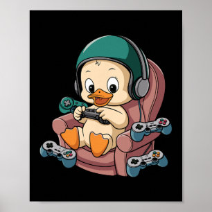 Gamer-Ente mit Headset und Controller Poster