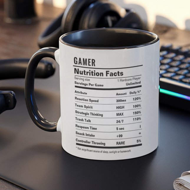 Gamer Facts Funny Gaming Black and White Simple Tasse (Von Creator hochgeladen)