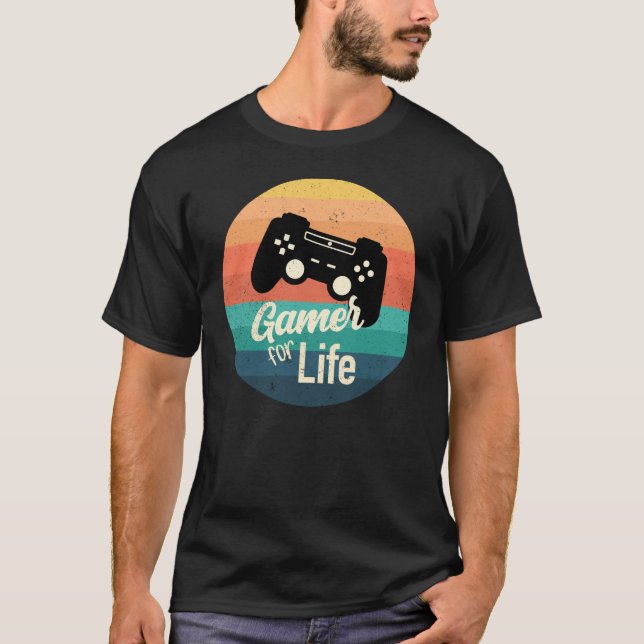 Gamer for Life Retro Gamer Controller Sunset T-Shirt (Vorderseite)