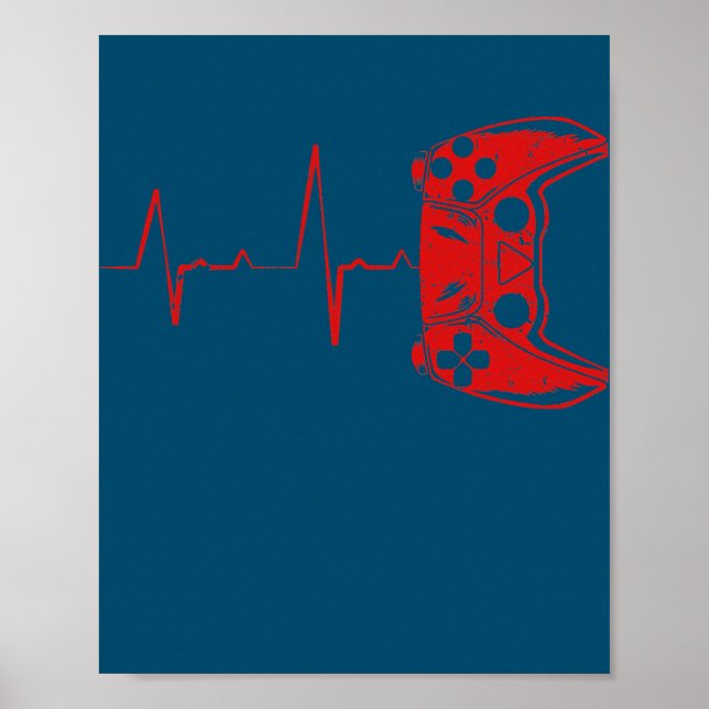 Gamer-Gamer-Videospiele-Controller Heartbeat Poster (Vorne)