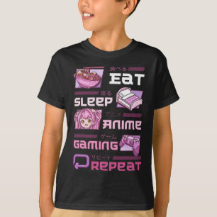 Gamer Gaming Videospiele Lustig Essen Schlafen Ani T-Shirt