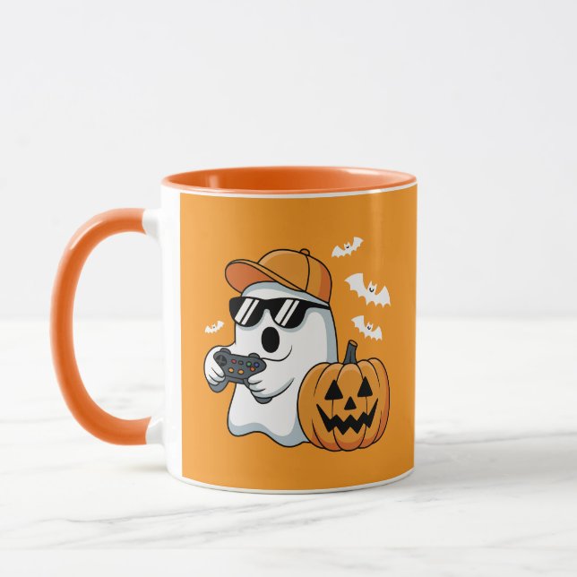 Gamer Geist Kürbis Controller Halloween Cool Tasse (Links)