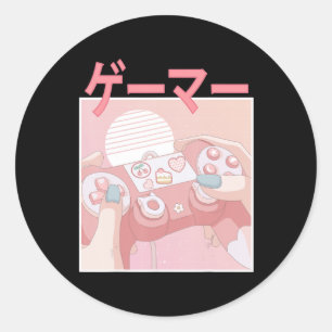 Gamer Girl Anime Kawaii Gaming Niedlich Video Game Runder Aufkleber