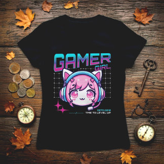 Gamer Girl Cat T-Shirt