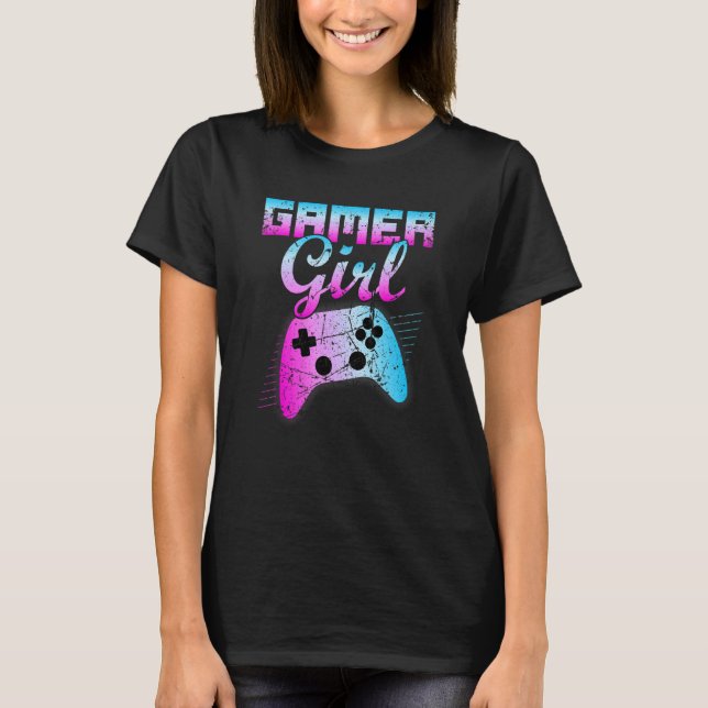Gamer Girl Cooles Videospiel Controller Retro T-Shirt (Vorderseite)
