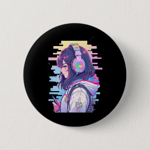 Gamer Girl Funny Pastel Japan Anime Streamer Japan Button