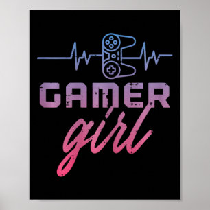 Gamer Girl Heartbeat Gaming Women Girls Kinder Tee Poster