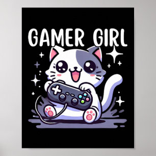 Gamer Girl Katze Gaming Süßes Videospiel Frauen Mä Poster