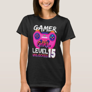Gamer Girl Level 15 Entsperrte Videospiele Geburts T-Shirt