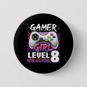 Gamer Girl Level 8 Entsperrtes Videospiel 8. Gebur Button