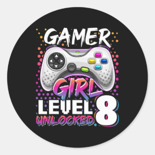 Gamer Girl Level 8 Entsperrtes Videospiel 8. Gebur Runder Aufkleber